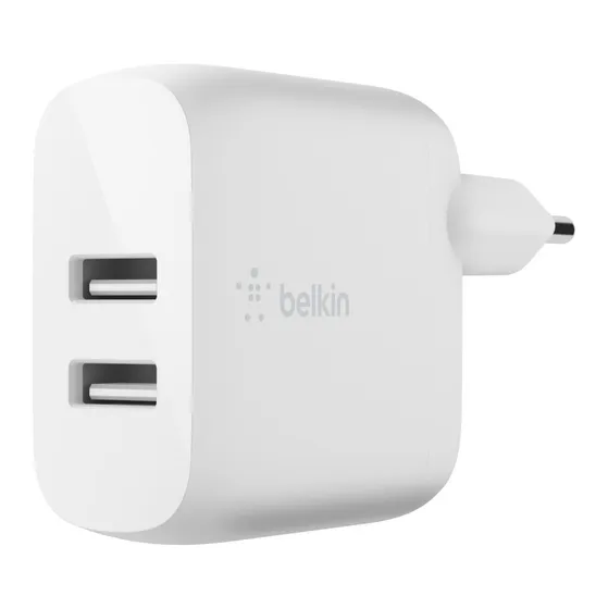 Belkin Dual USB Wall Charger + USB-A naar USB-C kabel - 24W Wit