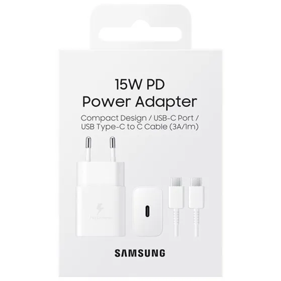 Samsung 15W Power Adapter incl. USB-C naar USB-C kabel (1m) Wit