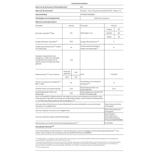 AEG TE739E4B Wit