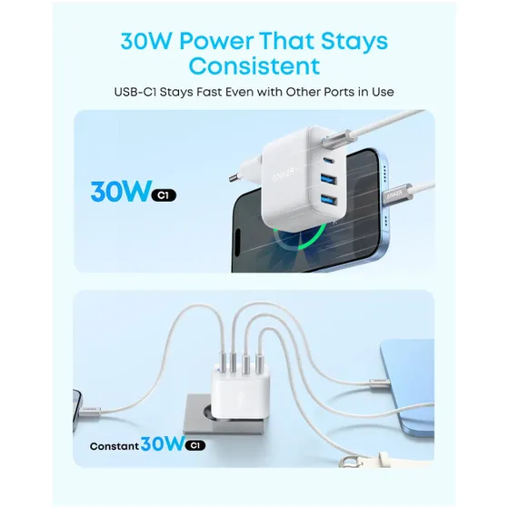 Anker Zolo Charger 50W 4-Port 2x USB-C 2x USB-A