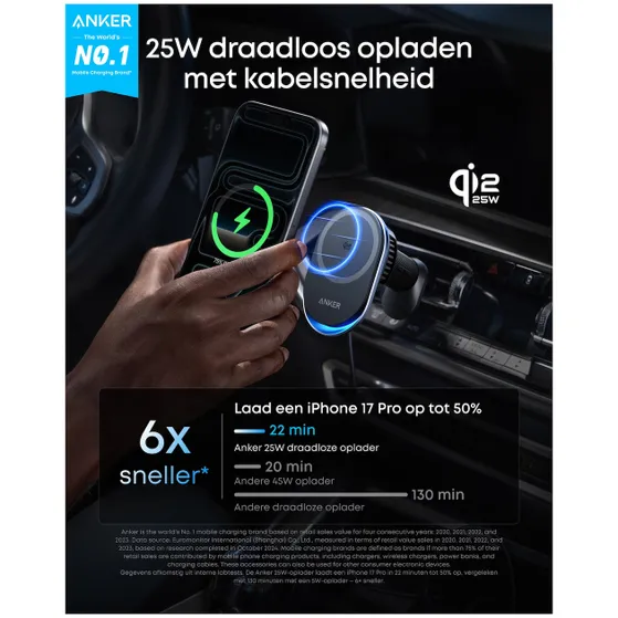Anker Prime Wireless Car Charger (25W QI2.2 Pad Separated USB-C Cable)