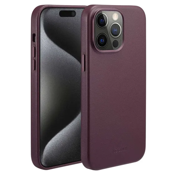 Accezz MagSafe Leather Backcover iPhone 15 Pro Max Paars