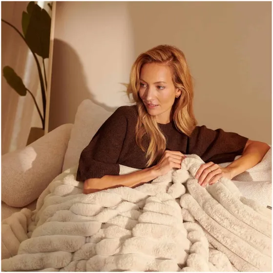 Duux Yentl Overblanket Stripped Rabbit Faux Fur (200 x 200) Beige