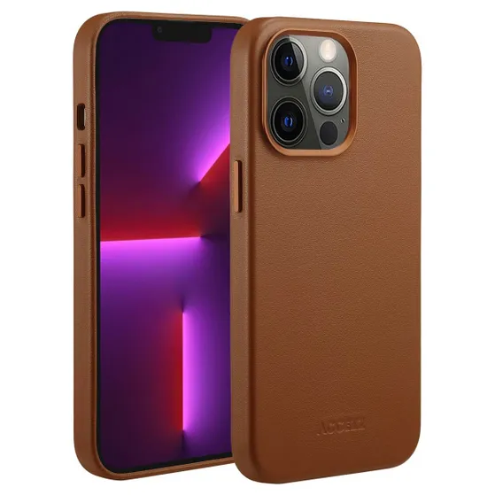 Accezz MagSafe Leather Backcover iPhone 13 Pro Bruin