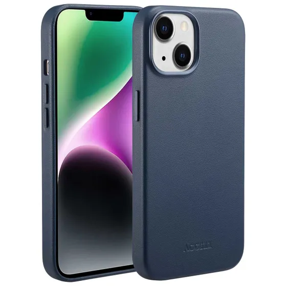 Accezz MagSafe Leather Backcover iPhone 14 Blauw