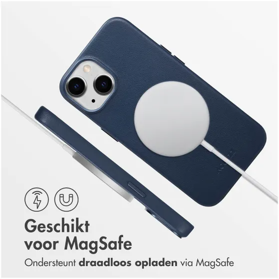 Accezz MagSafe Leather Backcover iPhone 14 Blauw