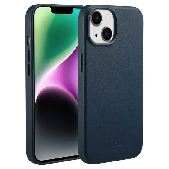 Accezz MagSafe Leather Backcover iPhone 14 Blauw