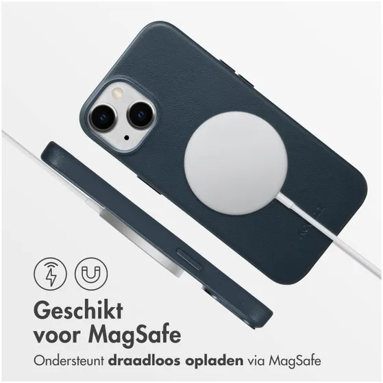 Accezz MagSafe Leather Backcover iPhone 14 Blauw
