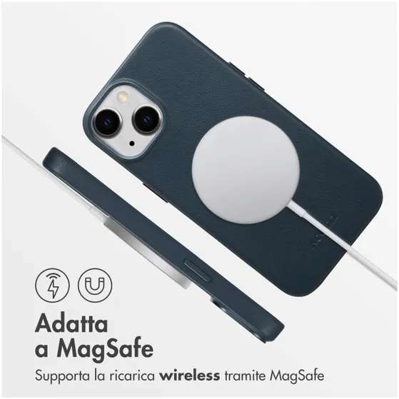 Accezz MagSafe Leather Backcover iPhone 14 Blauw
