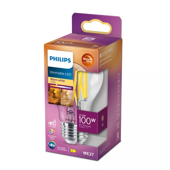 Philips LED lamp E27 100W 1521Lm A60 filament dimbaar Transparant