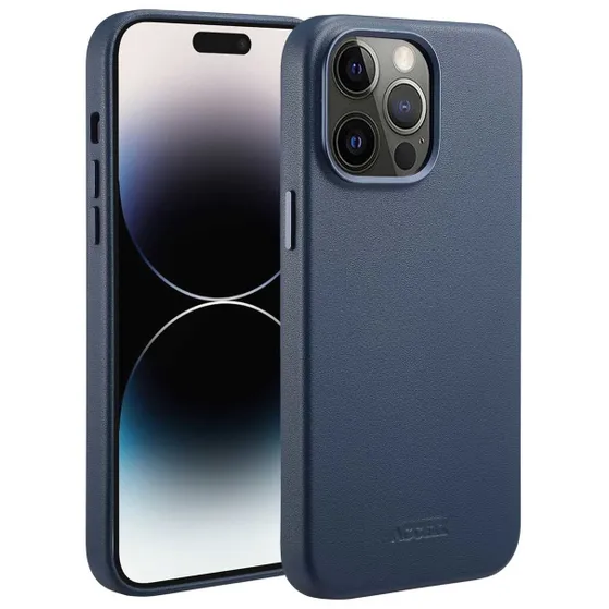 Accezz MagSafe Leather Backcover iPhone 14 Pro Max Blauw