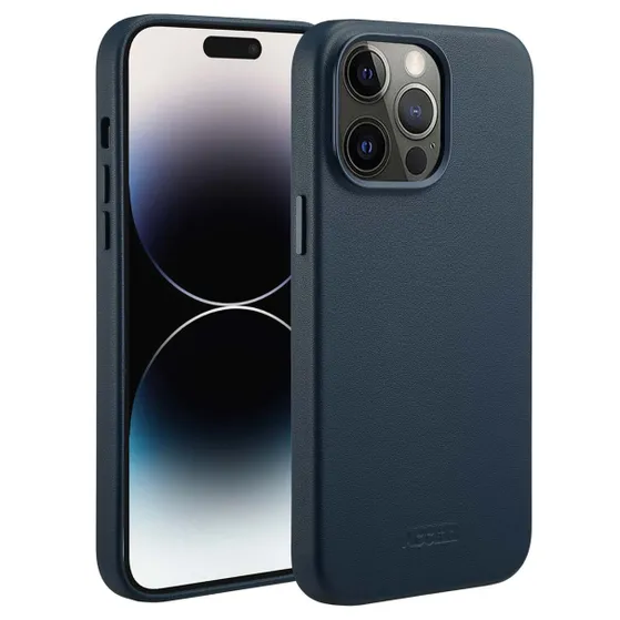 Accezz MagSafe Leather Backcover iPhone 14 Pro Max Blauw