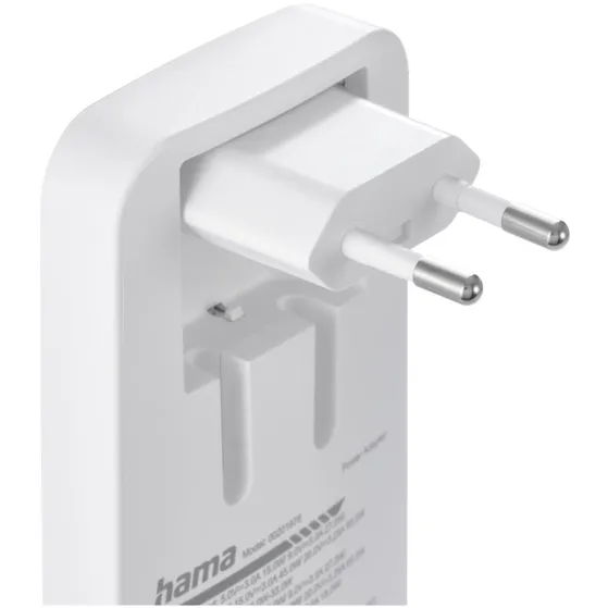 Hama Snellader 2x USB-C 1x USB-A  platte mini-oplader PD 65 W Wit