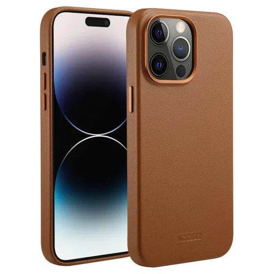 Accezz MagSafe Leather Backcover iPhone 14 Pro Max Bruin