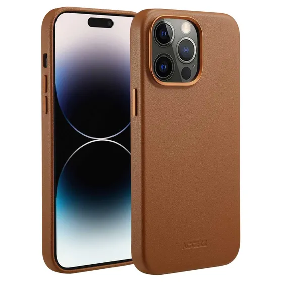 Accezz MagSafe Leather Backcover iPhone 14 Pro Max Bruin