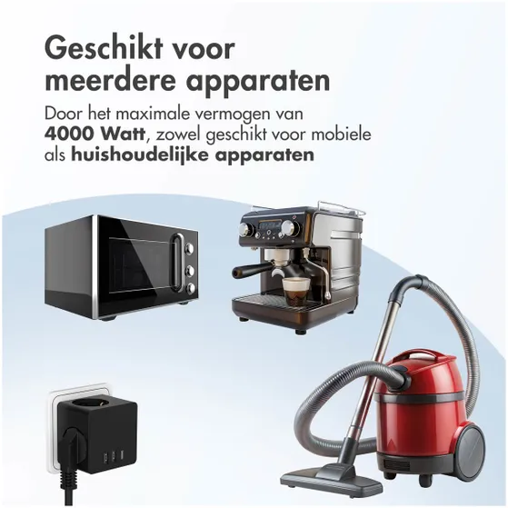 Accezz PowerCube 6-in-1 1x USB-C+2x USB-A+3x stopcontact 4000W Zwart