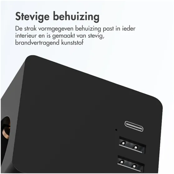 Accezz PowerCube 6-in-1 1x USB-C+2x USB-A+3x stopcontact 4000W Zwart