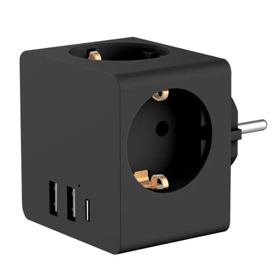 Accezz PowerCube 6-in-1 1x USB-C+2x USB-A+3x stopcontact 4000W Zwart