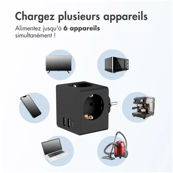 Accezz PowerCube 6-in-1 1x USB-C+2x USB-A+3x stopcontact 4000W Zwart