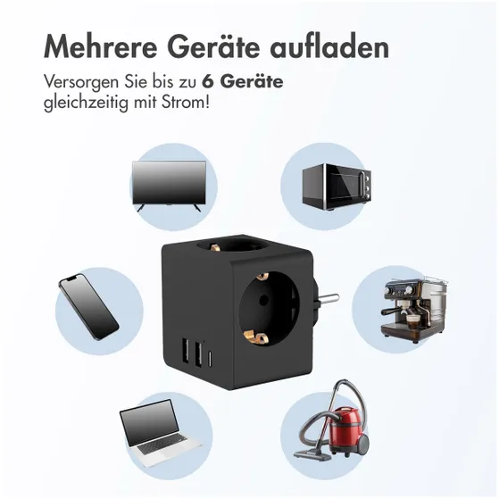 Accezz PowerCube 6-in-1 1x USB-C+2x USB-A+3x stopcontact 4000W Zwart