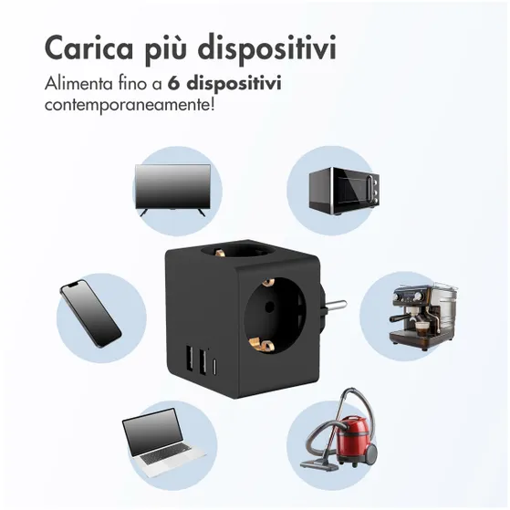 Accezz PowerCube 6-in-1 1x USB-C+2x USB-A+3x stopcontact 4000W Zwart