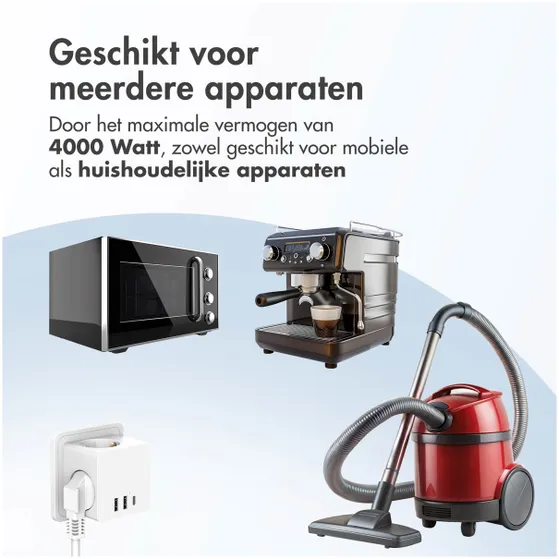 Accezz PowerCube 6-in-1 1x USB-C+2x USB-A+3x stopcontact 4000W Wit