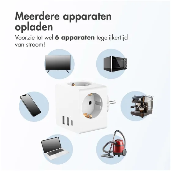Accezz PowerCube 6-in-1 1x USB-C+2x USB-A+3x stopcontact 4000W Wit