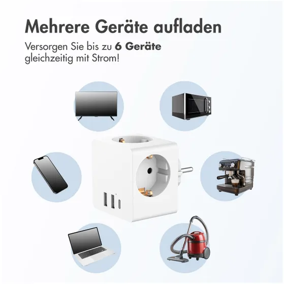 Accezz PowerCube 6-in-1 1x USB-C+2x USB-A+3x stopcontact 4000W Wit