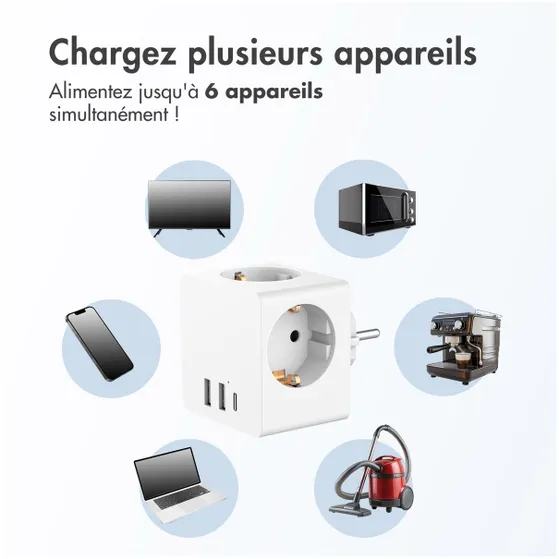 Accezz PowerCube 6-in-1 1x USB-C+2x USB-A+3x stopcontact 4000W Wit