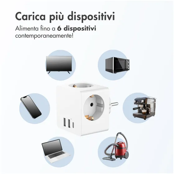 Accezz PowerCube 6-in-1 1x USB-C+2x USB-A+3x stopcontact 4000W Wit