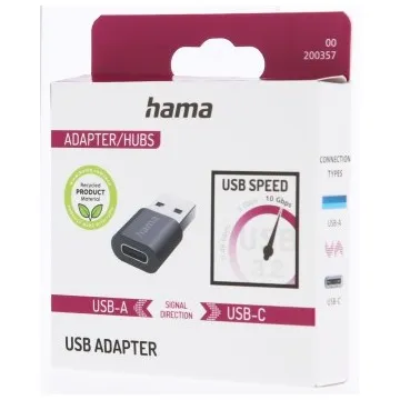 Hama USB Adapter USB-A Plug - USB-C Socket USB 3.2 Gen2 10 Gbit/s Zwart