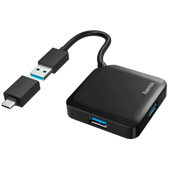 Hama USB-hub, 4-poorts, USB 3.2 Gen1, 5 Gbit/s, incl. USB-C-adapter