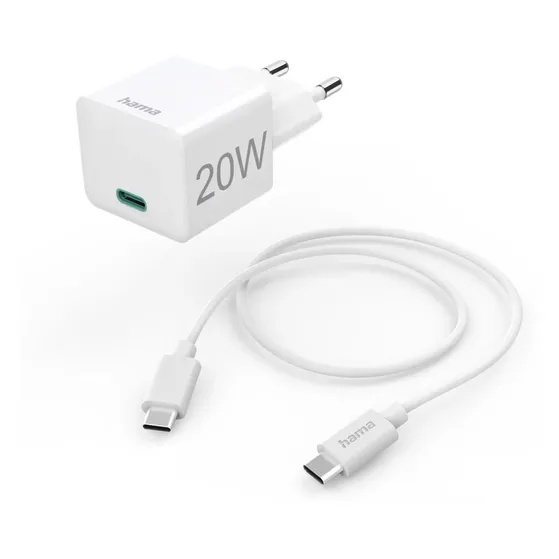 Hama Snellader met oplaadkabel USB-C mini-oplader  PD 20 W 1 m Wit