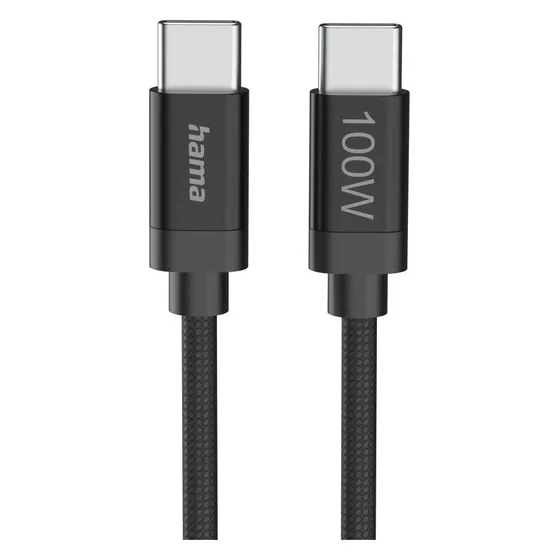 Hama Fabric USB-C - USB-C 100W 3 m nylon Zwart