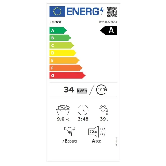 Hisense WF3S9043BB3 Zwart