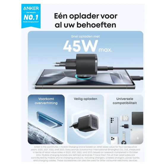 Anker Nano Charger (45W 1C) Zwart