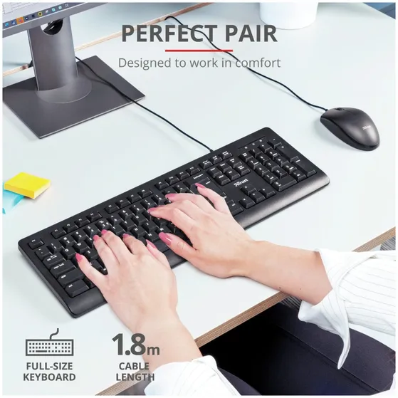 Trust Primo Bedraad toetsenbord en muisset Zwart