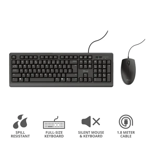 Trust Primo Bedraad toetsenbord en muisset Zwart