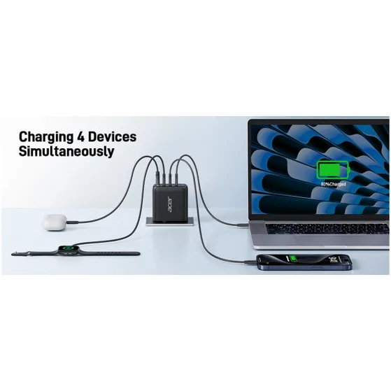 Acer 100W PD Charger, USB Port: 3C+1A, EU Plug, 100W USB-C Cable