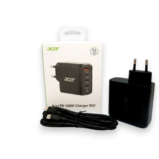Acer 100W PD Charger, USB Port: 3C+1A, EU Plug, 100W USB-C Cable