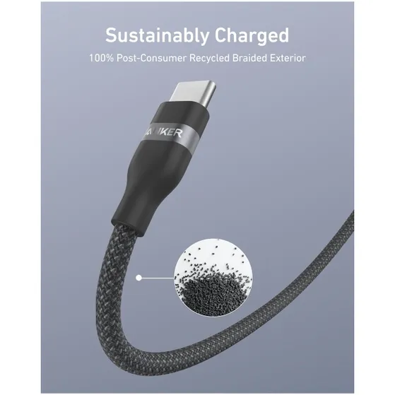 Anker USB-C to USB-C Cable (1.8m Upcycled-Braided) Zwart