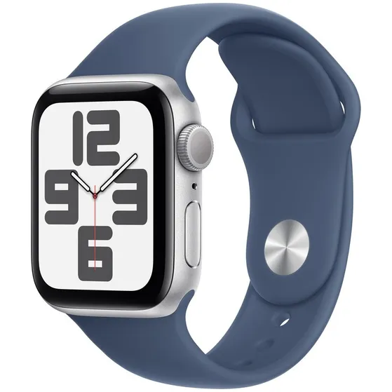 Apple Watch SE GPS 40mm Aluminium Case met Denim Sport Band - S/M Zilver