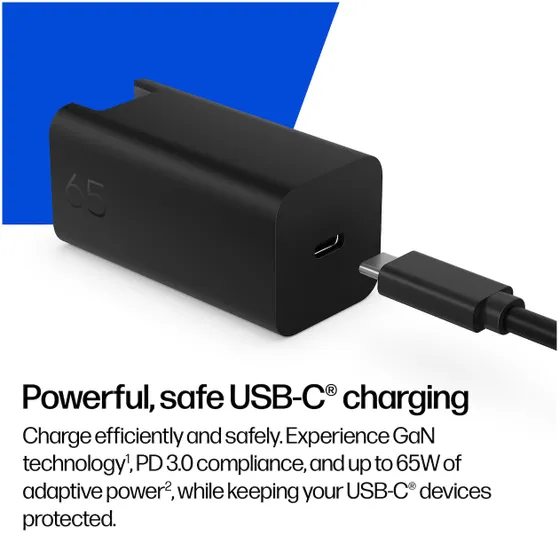 HP 65W GaN Wall Charger oplader Zwart