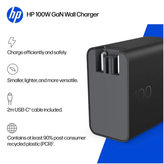 HP 100W GaN Wall Charger oplader Zwart