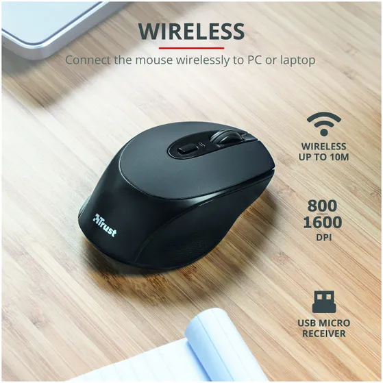 Trust Zaya Draadloze oplaadbare muis Zwart