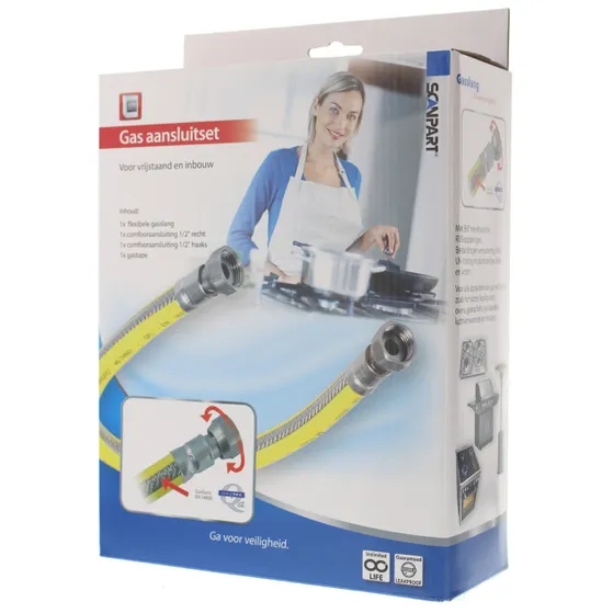 Scanpart gasslang aansluitset 1/2 75cm RVS flex PVC (NL)