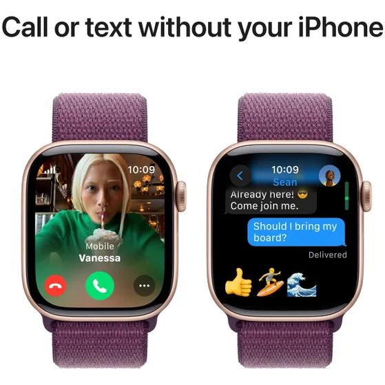 Apple Watch Series 10 GPS + Cellular 42mm Aluminium Case met Plum Sport Loop Roze