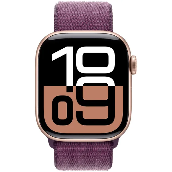 Apple Watch Series 10 GPS + Cellular 42mm Aluminium Case met Plum Sport Loop Roze