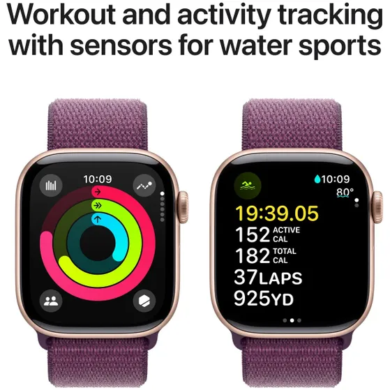 Apple Watch Series 10 GPS + Cellular 42mm Aluminium Case met Plum Sport Loop Roze