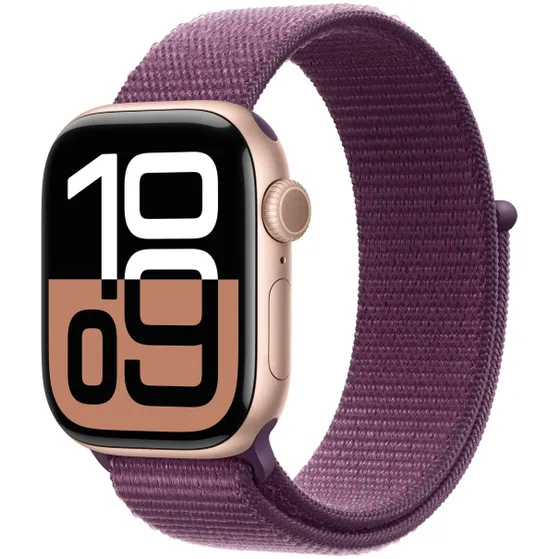 Apple Watch Series 10 GPS + Cellular 42mm Aluminium Case met Plum Sport Loop Roze
